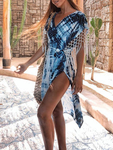 Tie-dyed V-neck High Waist Casual Dress