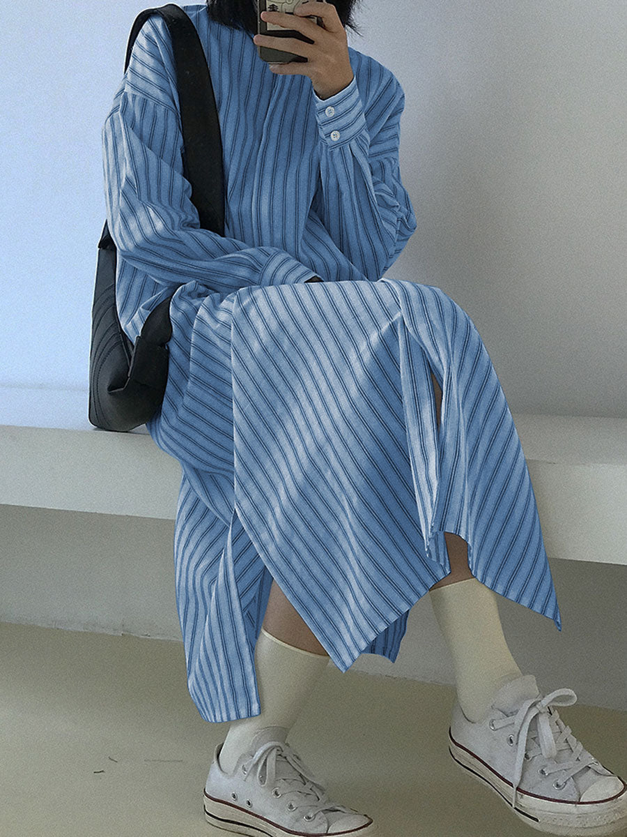 Fashion Casual Striped Printed Shirt Dress