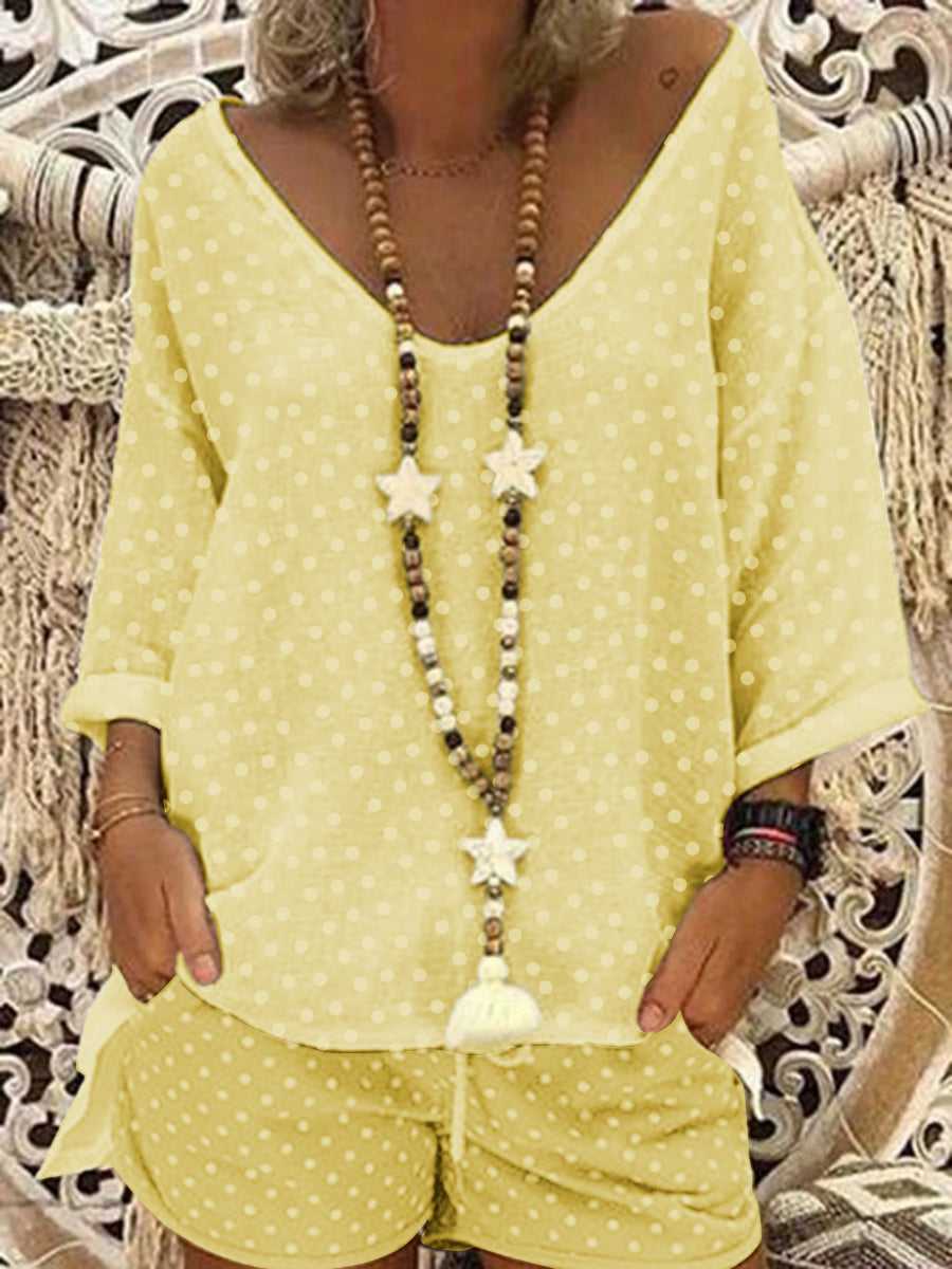 Polka Dot V-neck Short Suit