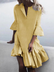 Fashionable Solid Color Wide Hem Dress