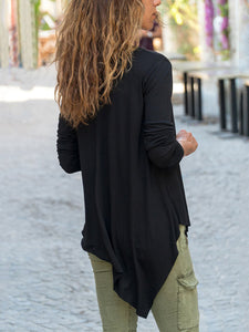 V-Neck Irregular Hem Long Sleeve Casual Tops
