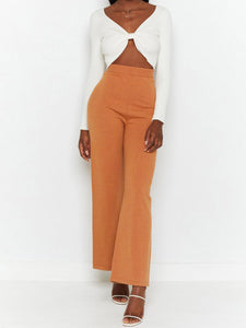 V-neck Pleated Solid Long-sleeved T-shirt
