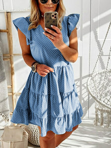 Solid Color V-neck Ruffled Dress