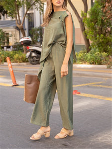Round Neck Long Sleeves Solid Color Loose Suit