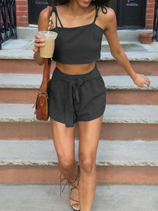 Casual Loose Strap Solid Color Two-piece Suit