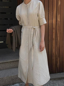 Middle Sleeve Solid Color Casual Shirt Dress