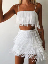 Load image into Gallery viewer, Sexy Sling Pure Color Tassel Two-piece Suit
