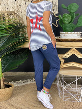 Load image into Gallery viewer, Deep V-Neck Short Sleeve Striped Print Tops Loose Pants Women&#39;S Suit
