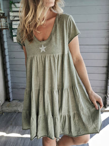 Casual V-neck Short Sleeve Star Print Dress