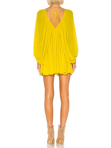 Sexy Deep V-neck Lantern Sleeve Backless Casual Dress