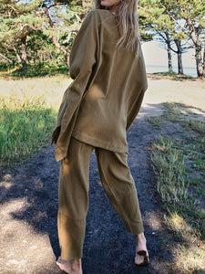 Casual Loose Solid Color Cotton Linen Two Piece Set