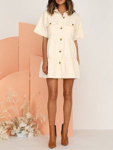 High Waist Button Workwear Casual Dress with Pockets