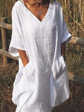Load image into Gallery viewer, Casual Loose Solid Color Mid-sleeved V-neck Dress

