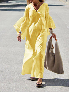Loose Casual V-Neck Large Cuff Dress