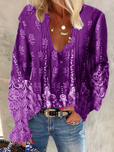 Load image into Gallery viewer, Vintage Bohemian Long Sleeve V Neck Floral Shirt
