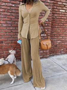 Fashion Long-sleeved Solid Color Lapel Two-piece Suit