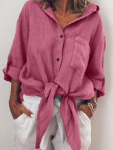 Load image into Gallery viewer, Long Sleeve Buttoned V Neck Solid Shirts
