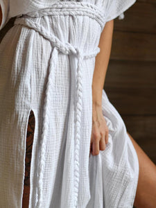 Deep V Neck High Fork Twist Casual Dress