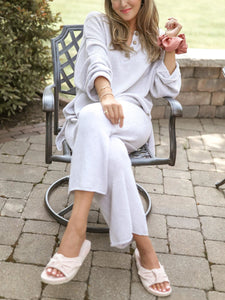 V-neck Button-shaped Solid Color Loose Suit