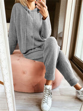 Load image into Gallery viewer, Casual Simple Loose Hooded Top Pants Knitted Suit
