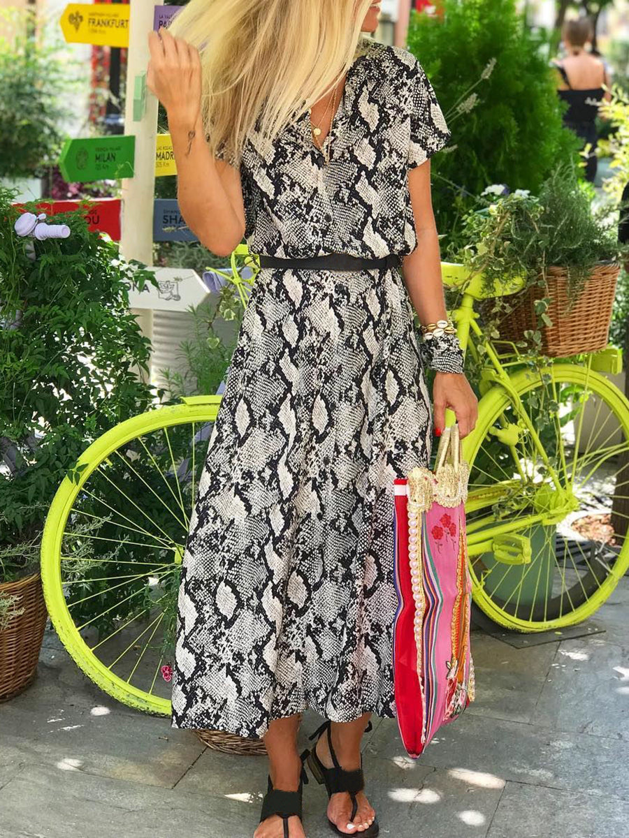 Bohemian Fashion Loose Short Sleeve Leopard Print Dress