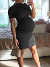 Load image into Gallery viewer, Sexy Short Sleeve Turtleneck Solid Color Maternity Dress
