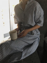 Load image into Gallery viewer, Lapel Long Sleeve Striped Casual Shirt Dress
