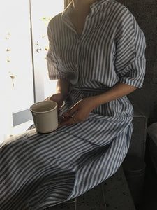 Lapel Long Sleeve Striped Casual Shirt Dress