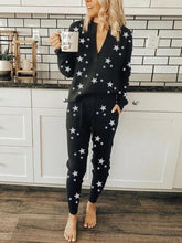 Load image into Gallery viewer, Casual Loose V-Neck Top Pants Starry Sky Suit
