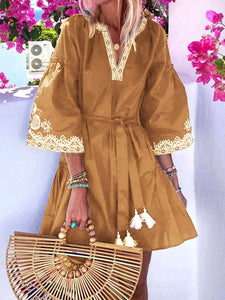 Bohemian V-neck High Waist Loose Casual Dress