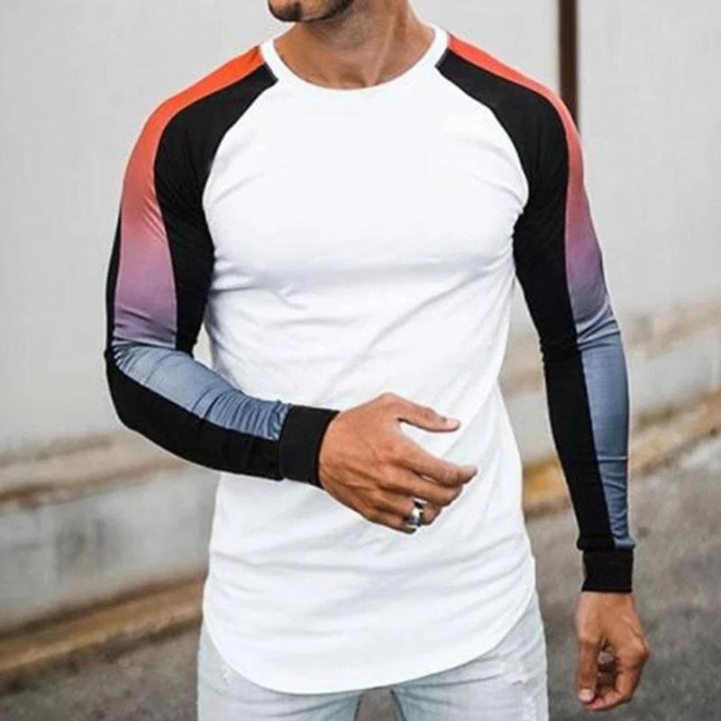 Men'S Gradient Color Block Raglan Long Sleeve T-Shirt