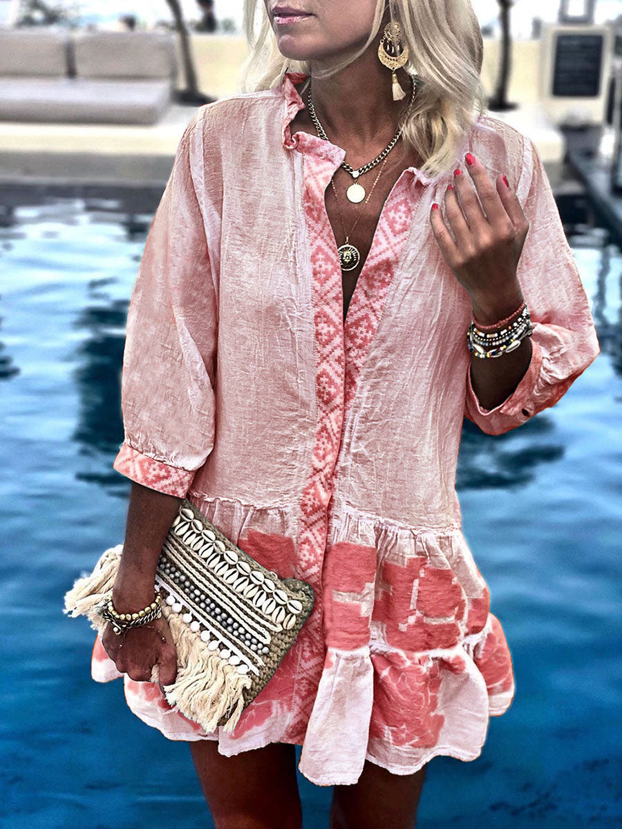 Fashion V-neck Loose Ruffled Casual Dress