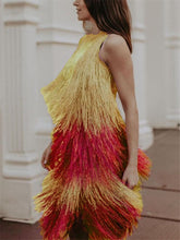 Load image into Gallery viewer, Stitching Fringed Slim Evening Mini Dress
