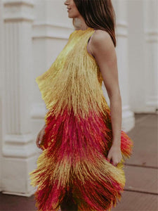 Stitching Fringed Slim Evening Mini Dress