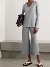 Load image into Gallery viewer, Pure Color V-Neck Casual Knitted Long Sleeve Suit
