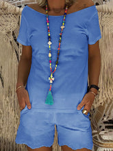Load image into Gallery viewer, Wide Collar Solid Color Short Sleeve Suit
