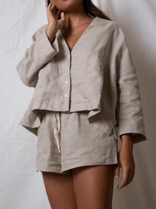 Casual Loose Solid Color Short Sleeve Two-piece Suit