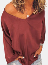 Load image into Gallery viewer, Casual Solid Color Long Sleeve V-neck Plus Size T-shirt

