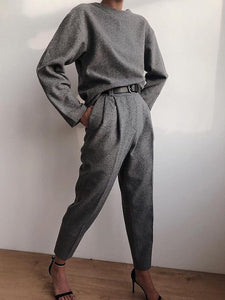 Fashion Casual Round Neck Solid Color Two-piece Suit