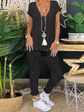 Load image into Gallery viewer, Deep V-Neck Short Sleeve Striped Print Tops Loose Pants Women&#39;S Suit
