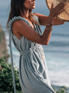 Retro Twist Rope High Waist Sleeveless Beach Casual Dress