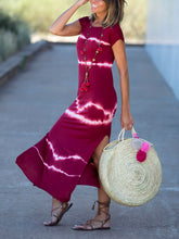 Load image into Gallery viewer, Short Sleeve Round Neck Tie-dye Casual Maxi Dress
