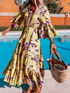 Bohemian Fashion Print Flared Sleeve Dress