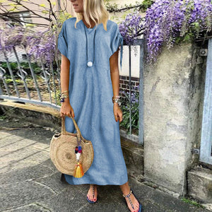 V Neck Short Sleeve Pure Plain Casual Dress