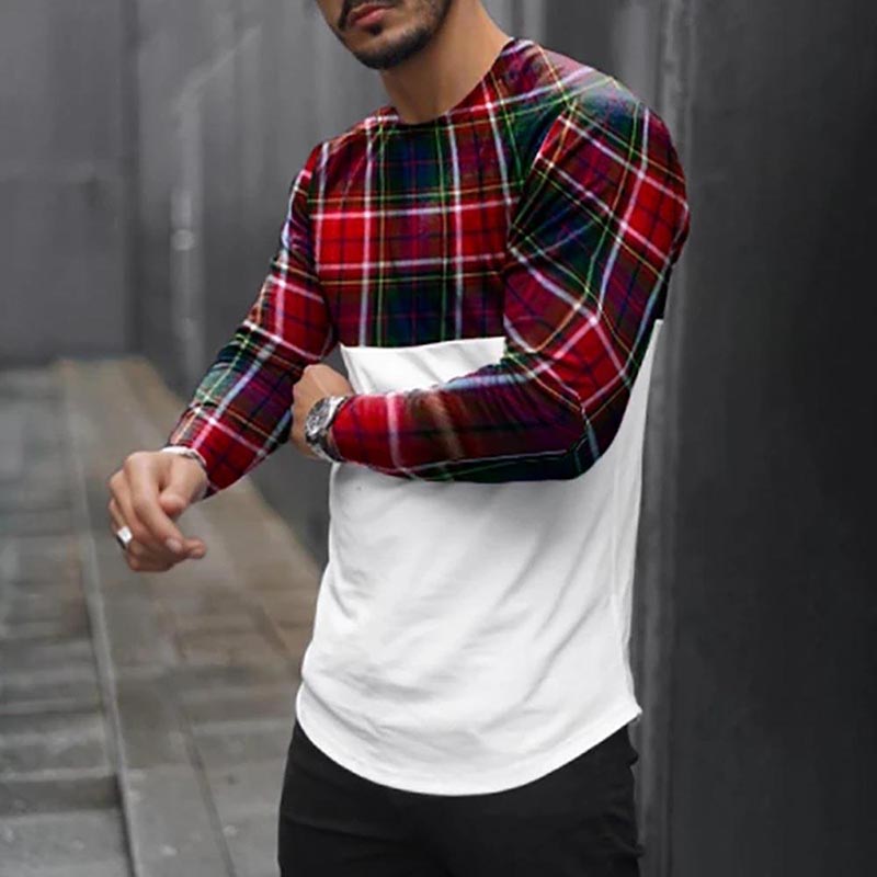 Men'S Mesh Stitching Casual Long-Sleeved T-Shirt