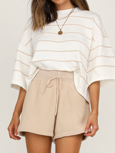 Striped Loose Casual Top High Waist Shorts Two Piece Set