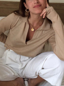 Slim Long Sleeve Solid Color V-neck Tops Blouses