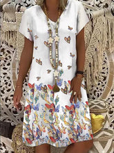 Load image into Gallery viewer, V-Neck Mid-Length Dress Daily Butterfly Print Dress
