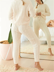 Casual Loose Round Neck Long Sleeve Top Pants Knitted Suit