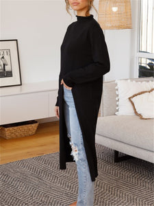 Round Neck Long Sleeve Split Shirt